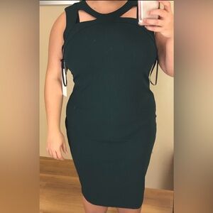Calvin Klein Green Sleeveless Sheath Dress with Cutout Neckline Sz 14